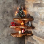 Live Edge Corner Shelf Solid Wood - Corner Wall Shelf Walnut Home Decor