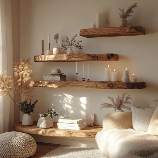 Rustic Floating Wall Shelf – Solid Wood Display for Home Decor & Gifts