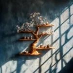 Rustic Solid Wood Cherry Blossom Tree Bookshelf