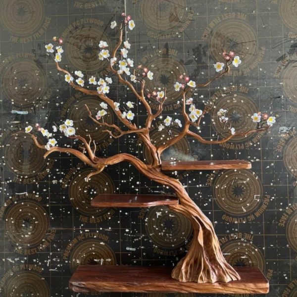 Rustic Solid Wood Cherry Blossom Tree Bookshelf