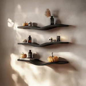 Rustic Solid Wood Wave Floating Shelves Handcrafted