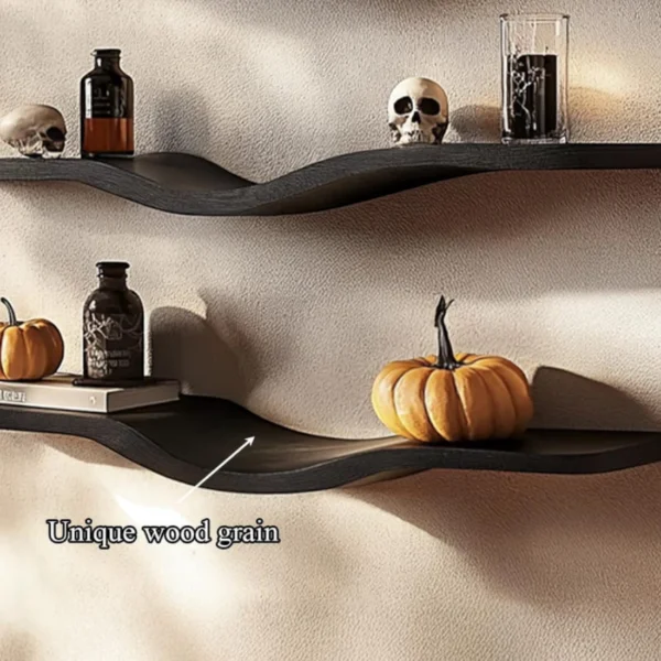 Rustic Solid Wood Wave Floating Shelves Handcrafted