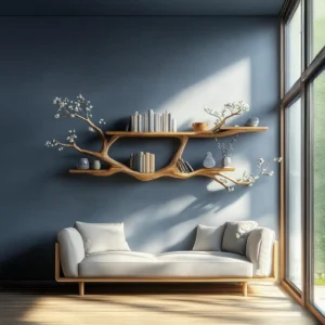 Rustic Tree Branch Wall Bookshelf - Handmade Nature Inspired Storage for Living Room or Bedroom