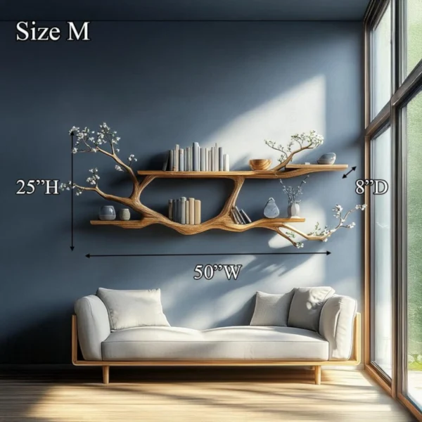 Rustic Tree Branch Wall Bookshelf - Handmade Nature Inspired Storage for Living Room or Bedroom
