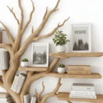 Rustic Wooden Oak Book Shelf tree craft for indoor living room Corner Indoor