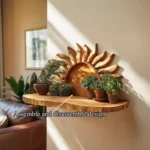 Sun Design Wooden Wall Shelf - Hand-Carved Sun Art