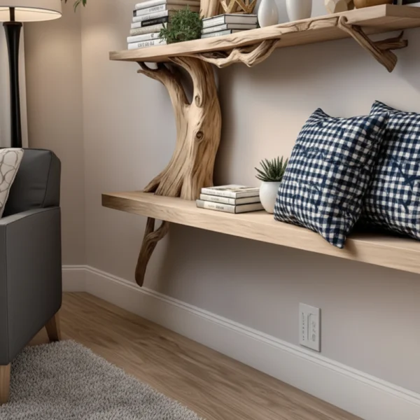 Tree-Shaped Wooden Bookshelf – Handmade Solid Wood Shelf For Interior Decoration