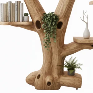 Wall-Mounted Tree Bookshelf – Handcrafted Vertical Wooden Bookcase Unique Modern Home Decor Gift2