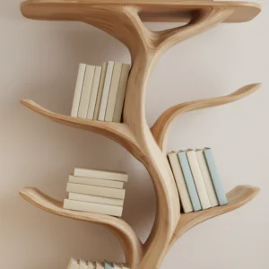 Wall-Mounted Tree Bookshelf – Handmade Vertical Wooden Bookcase for Artistic Interiors2