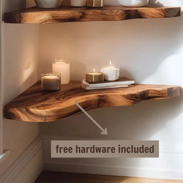 Live-Edge Corner Floating Shelves – Handcrafted Solid Monkey Pod